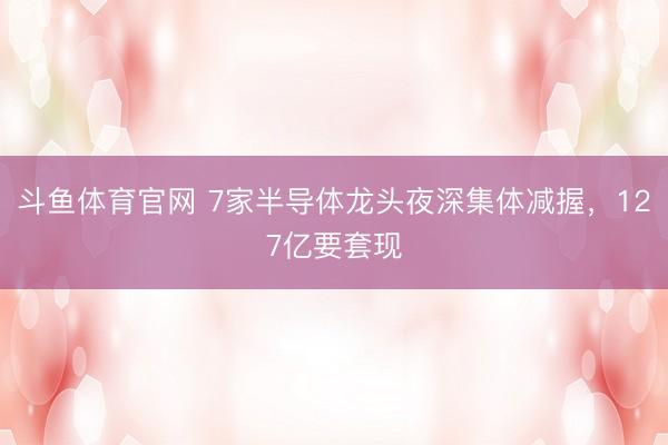 斗鱼体育官网 7家半导体龙头夜深集体减握,127亿要套现